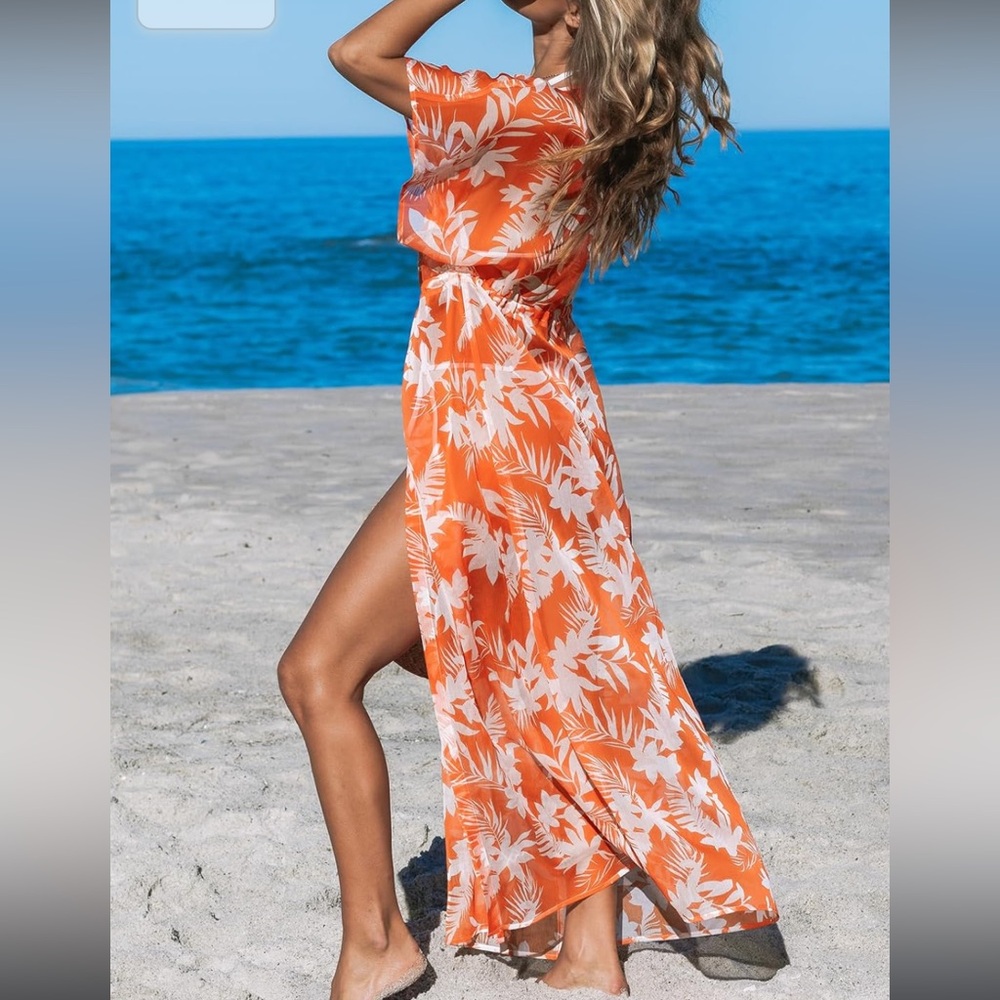 CUPSHE Women's Kimono Cover Up Open Front Loose Fit Maxi Bathing Suit Beachwear
